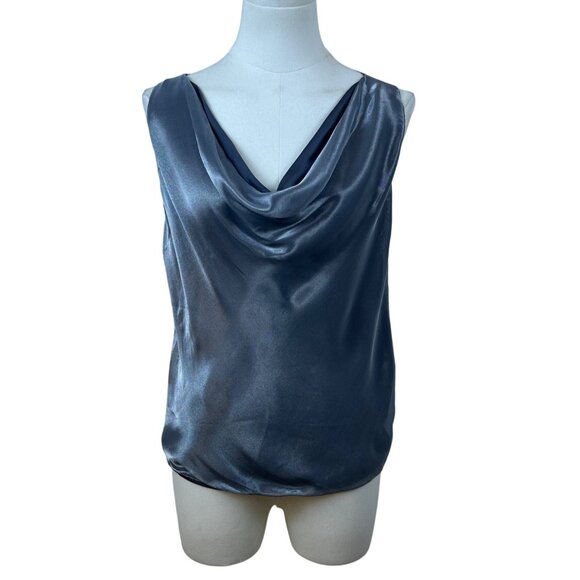 Dusan Womens Gray 100% Silk Sleeveless Draped Neck Blouse Size L - Picture 1 of 6
